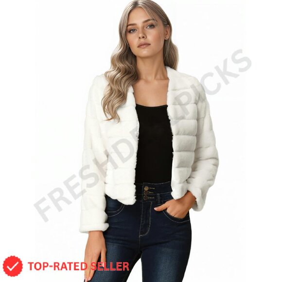 Faux Fur Cropped Jacket Chic Y2K Winter Warm Fluffy Casual Oversized